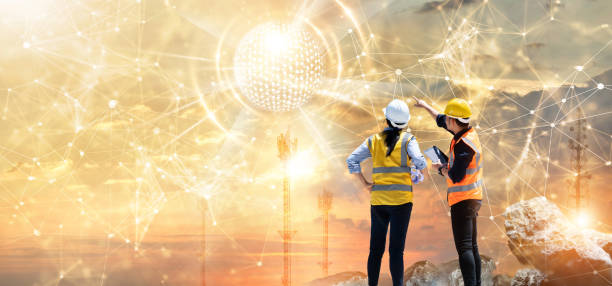 istock Specialist Engineers team analysis global network and data customer connection on big structure background, telecom and communication concept 1327565286