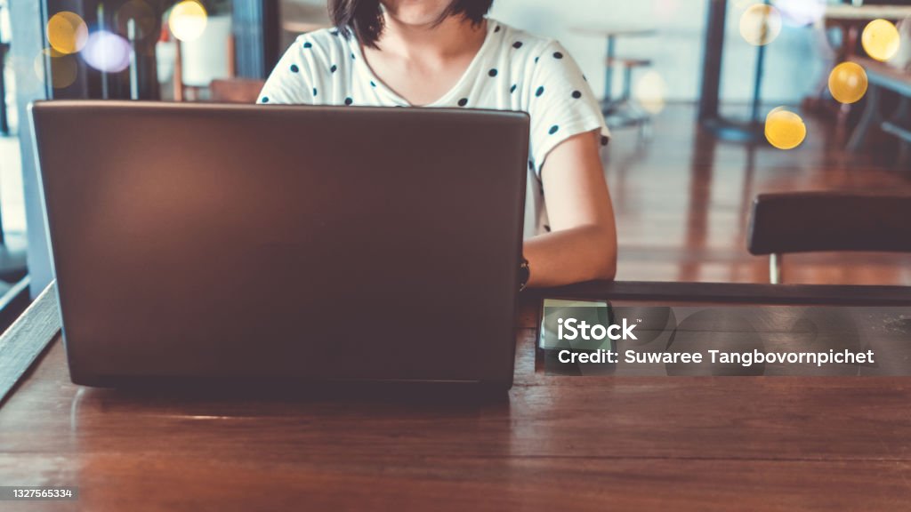 Woman Using Technology Simple Woman Use Technology Devices Smartphone And Laptop To Work Or Study Do ...