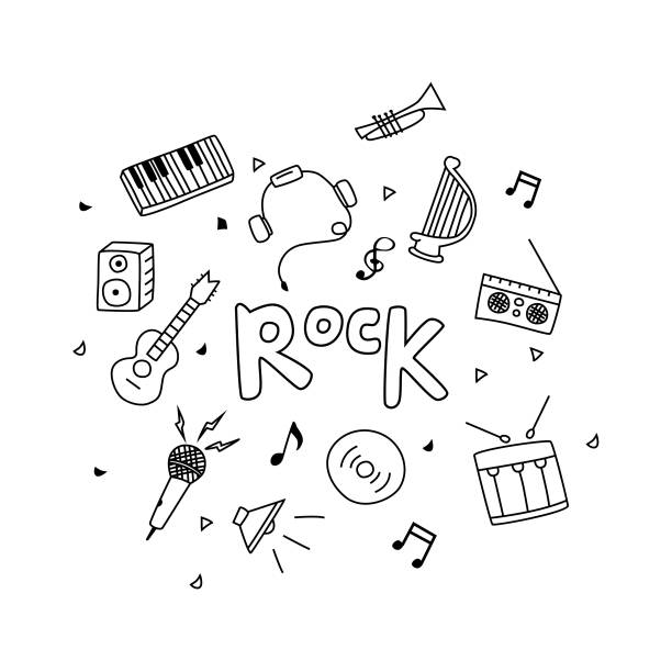 音楽落書きの手描きスケッチセット - classic rock点のイラスト素材／クリップアート素材／マンガ素材／アイコン素材