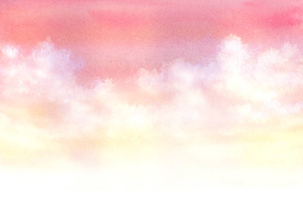 ilustraciones, imágenes clip art, dibujos animados e iconos de stock de ilustración en acuarela del cielo rosa - sky watercolour paints watercolor painting cloud
