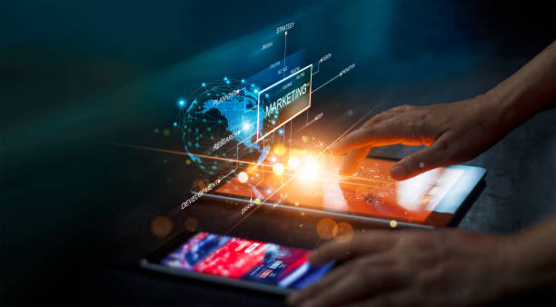 istock Digital online marketing. Businessman using tablet and analysis sale data growth on interface icons. strategy. investment. financial and stock. solution development on global network connection. 1327566988