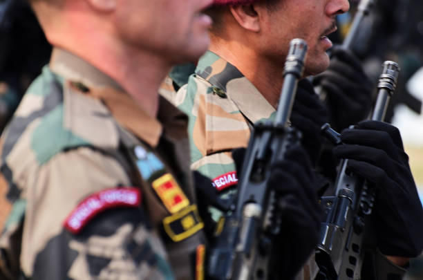 forze armate in marcia con la pistola - army parade weapon military foto e immagini stock