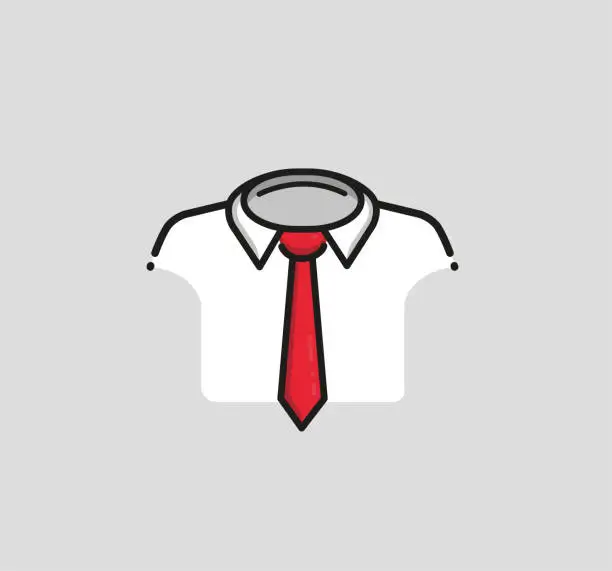 Vector illustration of Red tie with white dress shirt