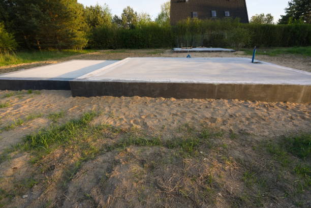 istock Foundations from concrete on a construction site in the countryside 1327577494