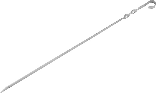 Stainless steel BBQ skewers isolated on white.