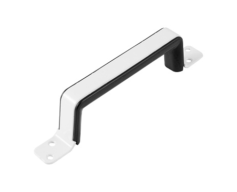 Metal door handle isolated on white background.