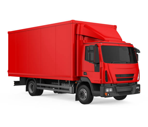 istock Red Delivery Truck Isolated 1327581159