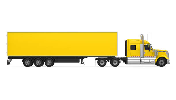 a yellow semi-truck hauling, in motion with a blurred background suggesting speed. business and logistics design element or background with copy space.
