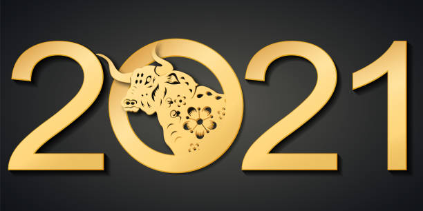 istock Chinese traditional template of chinese happy new year with ox pattern isolated on black Background as year of ox, lucky and infinity concept. 1327586957