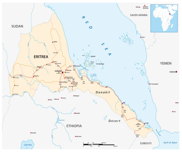 wektorowa mapa drogowa wschodnioafrykańskiego stanu erytrea - state of eritrea stock illustrations