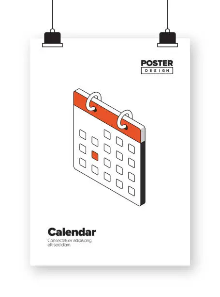 Vector illustration of Calendar Concept Isometric Web Banner, Three Dimensional Design for Posters, Covers and Banners