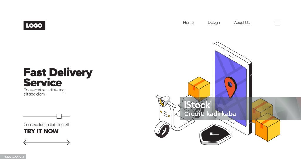 Fast Delivery Design Fast Delivery Service Concept Isometric Web Banner Three Dimensional ...
