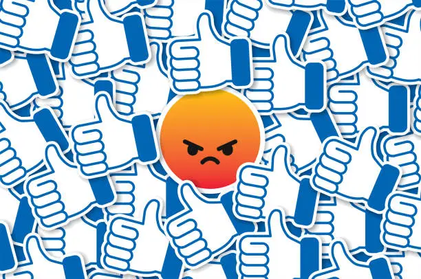 Vector illustration of Social Media Contrary Position Angry Emoticon Attitude Trolling Against the Crowd