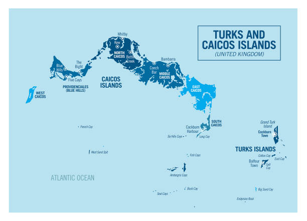 Turks and Caicos Islands detailed political map. United Kingdom, Caribbean. Vector illustration with isolated islands, regions, provinces, departments and cities easy to ungroup. Turks and Caicos Islands detailed political map. United Kingdom, Caribbean. Vector illustration with isolated islands, regions, provinces, departments and cities easy to ungroup. turks and caicos islands caicos islands bahamas island stock illustrations