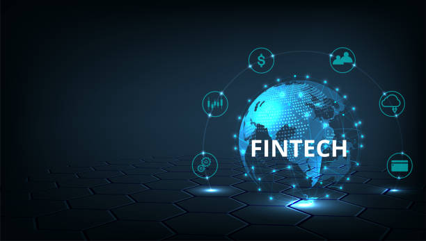 Financial technology and Business world class. Financial technology and Business world class.Icon Fintech and things on dark blue technology background represents the connection Financial technology,banking and Business world class. financial technology stock illustrations