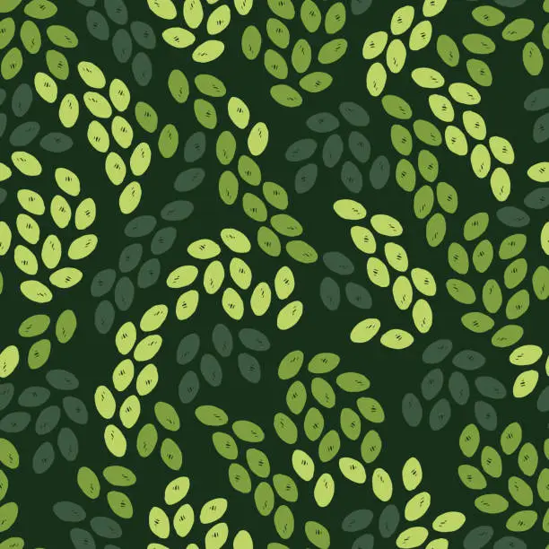 Vector illustration of Vector green abstract olives oval foliage leaf or abstract snake skin seamless pattern. Perfect for fabric, restaurant menu and wallpaper projects.