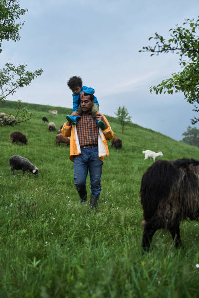 istock Boy sitting at the shoulders of his strong father while spending time with him 1327604955