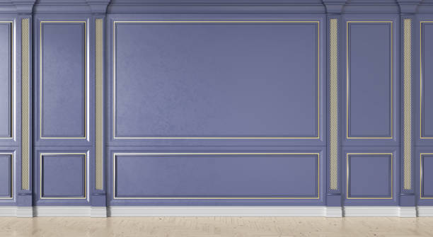 istock 3D render of a classic interior wall decorated in blue with parquet. 3d illustration 1327605803