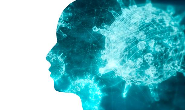 istock Silhouette of a male head and viruses 1327606420