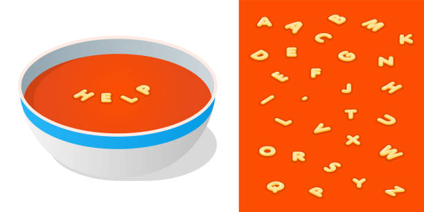 ilustrações, clipart, desenhos animados e ícones de kit de sopa de alfabeto - soup