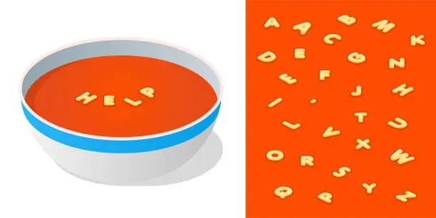 Vector illustration of alphabet soup kit