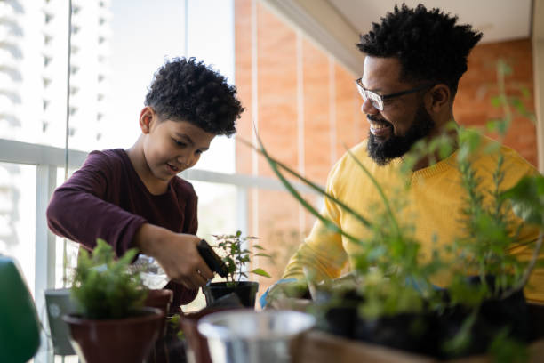 istock Father and son cultivating plants together at home 1327611336