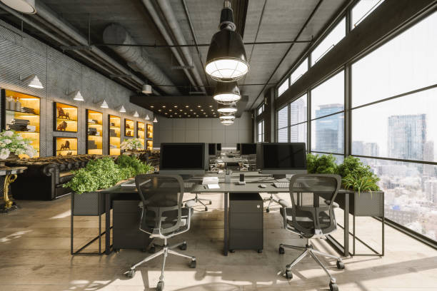 wnętrze nowoczesnej luksusowej przestrzeni biurowej typu co-working open plan - lifestyles indoors nature business zdjęcia i obrazy z banku zdjęć