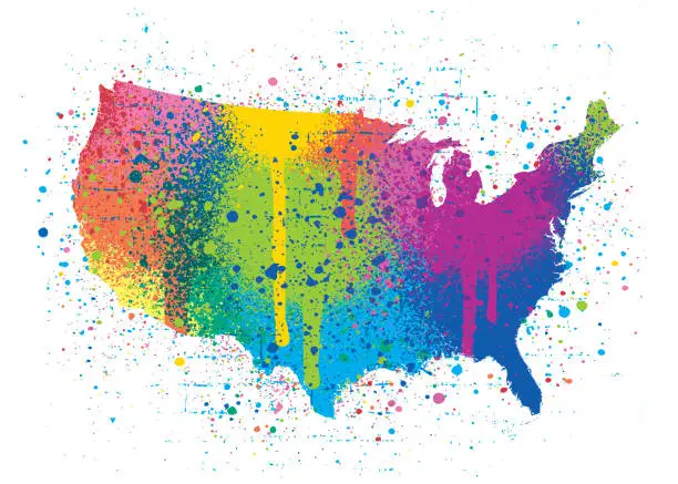 Vector illustration of USA map - spray paint graffiti style - v1