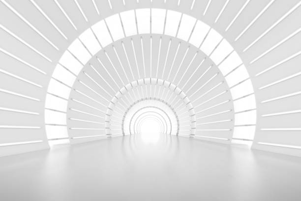 istock Abstract 3d rendering of empty futuristic arch tunnel room with light on the wall. Sci-fi concept. 1327613545
