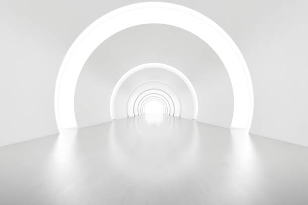 istock Abstract 3d rendering of empty futuristic arch tunnel room with light on the wall. Sci-fi concept. 1327613558