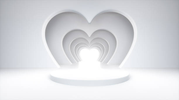 istock Modern Minimal White Heart Shaped Background With Pedestal - 3D Illustration 1327614218