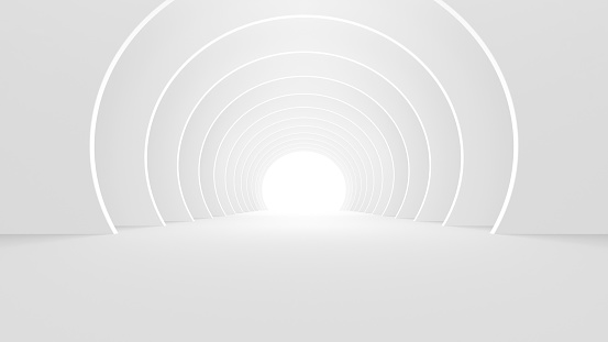 Abstract Modern Minimal White Round Tunnel Background. Empty Space For Text Or Logo.