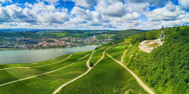 Wonderful Rhine landscape pamorama with Germania Monument. Wonderful Rhine landscape pamorama with Germania Monument. rhineland palatinate photos stock pictures, royalty-free photos & images
