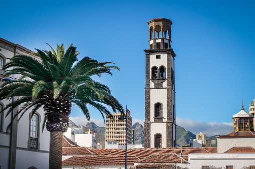 The tower of Church of the Immaculate Conception in the Santa Cruz de Tenerife, Canary Islands, Spain