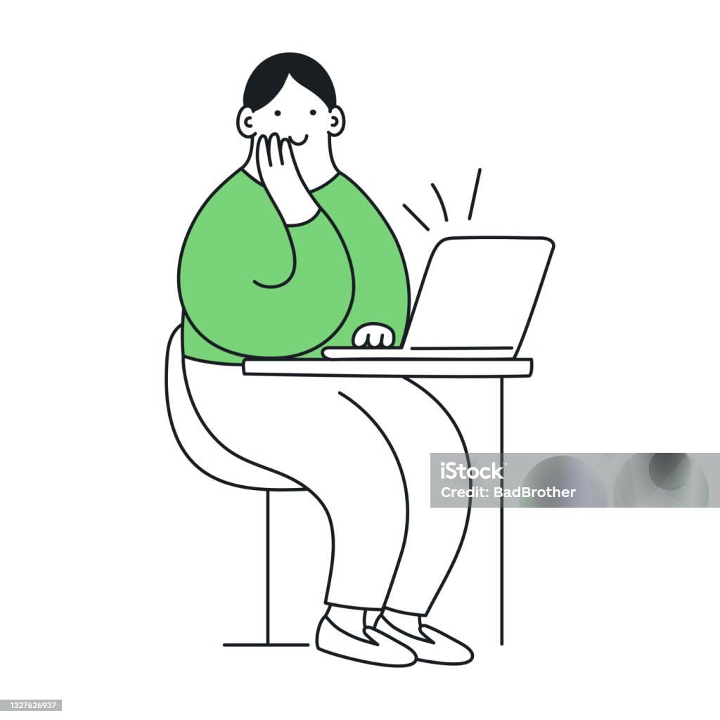 A Cute Funny Cartoon Guy Is Sitting In Front Of The Laptop And Holds His Head With His Hand Stock Illustration - Download Image Now - iStock A Cute Funny Cartoon Guy Is Sitting In Front Of The Laptop And Holds His Head With His Hand Stock Illustration - Download Image Now - iStock