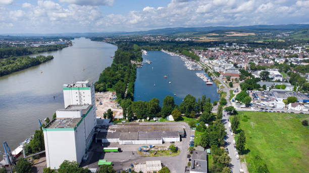 istock River Rhine and Schierstein harbor - aerial view 1327629251