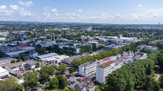 View over Wiesbaden-Biebrich, industrial area