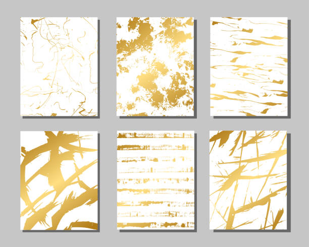 istock Set of white and gold flyers. Modern abstract design. Hand drawn ink pattern. 1327630751