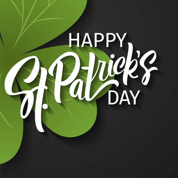 ilustrações de stock, clip art, desenhos animados e ícones de happy st. patrick's day greeting. lettering st. patrick's day on a dark background with shamrock. - st patrick’s day