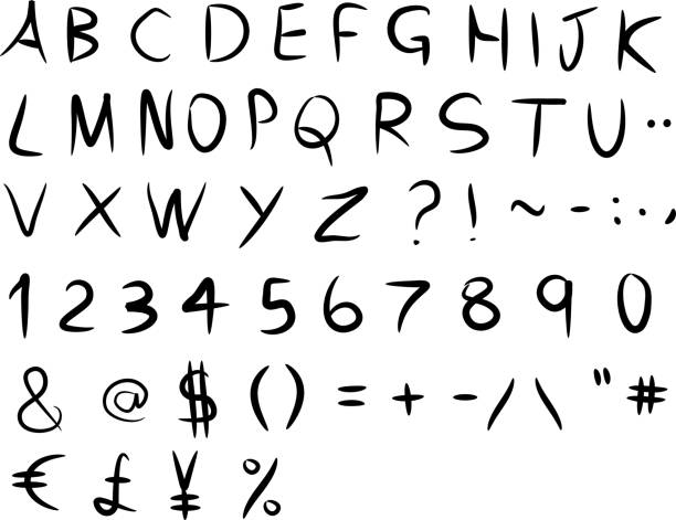 istock Vector illustration of hand drawn alphabet, letters, numbers and typographic symbols 1327633588