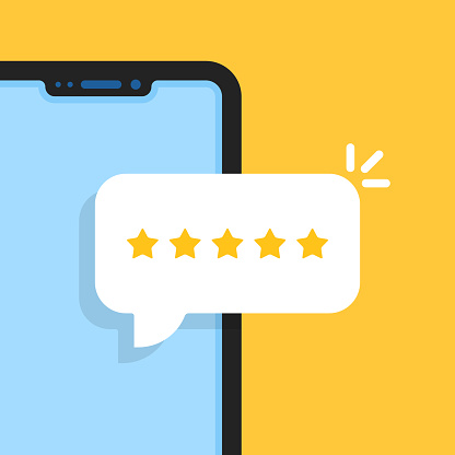 good experience like customer review. flat cartoon modern graphic callcenter design element isolated on yellow background. concept of reminder or notify in messenger and instant message with buble