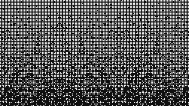 Fragmented matrix white blocks falling down on black background. It looks like a disk defragmenter or a game game. Horizontal vector background. Fragmented matrix white blocks falling down on black background. It looks like a disk defragmenter or a game game. Horizontal vector background. block stacking video game stock illustrations