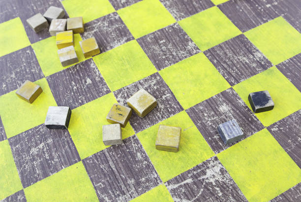 Old wooden chess classic, detail of a traditional handmade chess, intelligence game