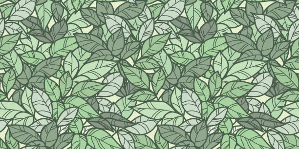 Green leaves seamless repeat pattern design, leaf background Green leaves, jungle repeat pattern background, seamless vector repeat pattern, hand drawn leaves background. foliate pattern stock illustrations