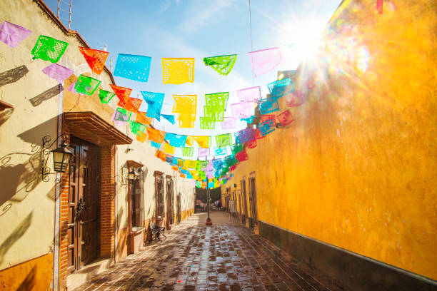 colorful mexican streets stock photo