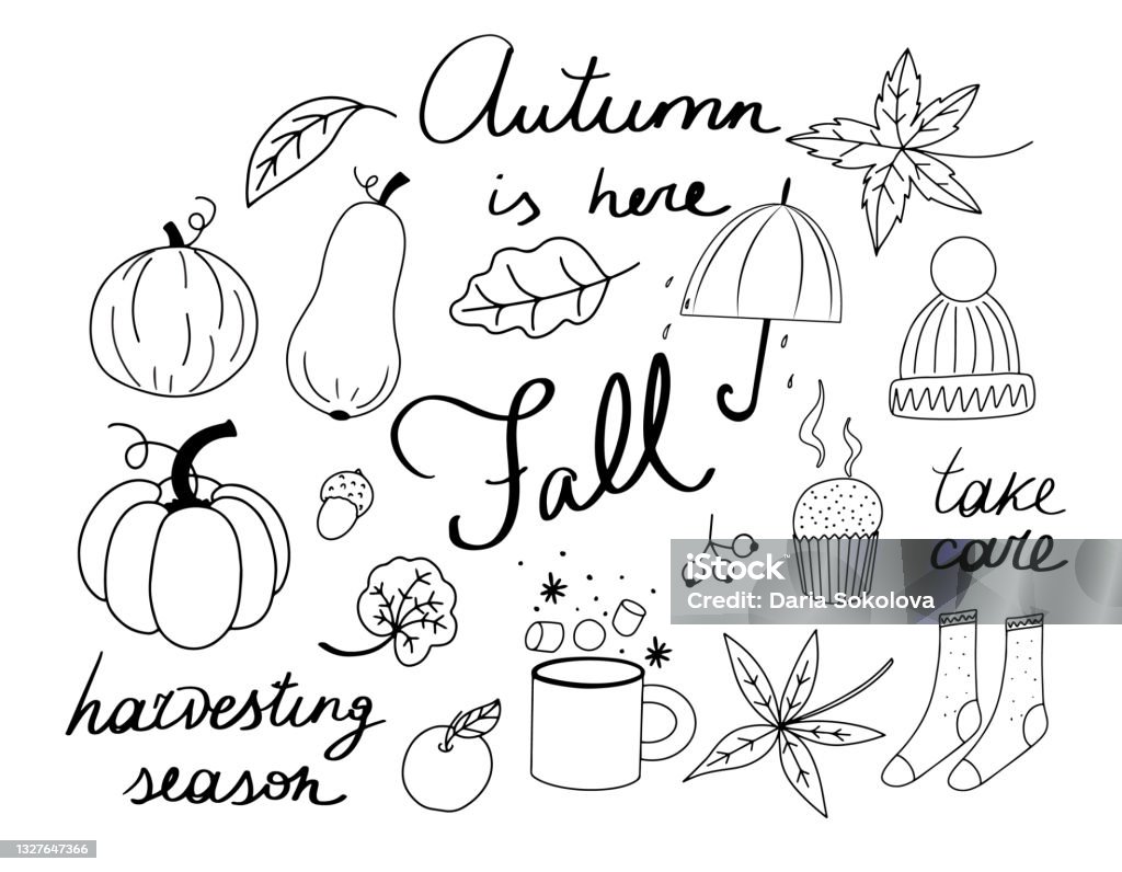 Fall Season Line Line Art Set Stock Illustration - Download Image Now - Autumn, Line Art ...