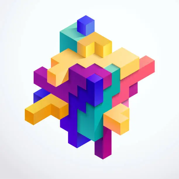 Vector illustration of Multicolored 3D cubes