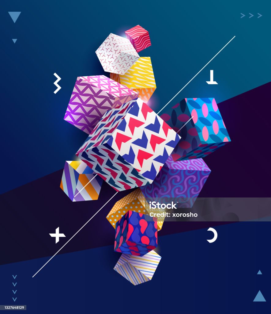 Cubic Poster Colorful Patterned 3d Cubes Poster Template Stock Illustration ...