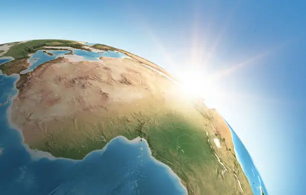 Photo of Sun shining on Earth over Africa