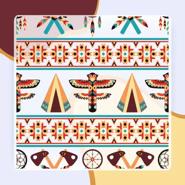 Vector illustration of Decorative american indian ethnic border tapestry embroidery or interior scene appearance traditional native design abstract vector